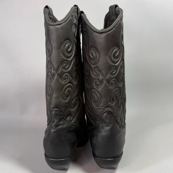 Vintage Zodiac Black Leather Heeled Cowgirl Boots - Picture 5 of 14